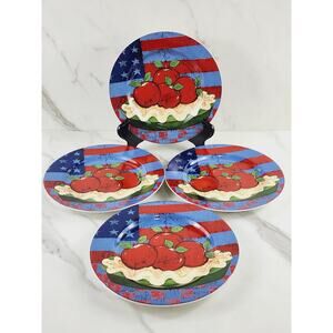 Oneida USA Flag American As Apple Pie Sakura 8 1/4" Salad Plate 90s Stoneware x4